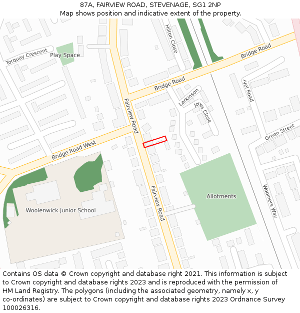 87A, FAIRVIEW ROAD, STEVENAGE, SG1 2NP: Location map and indicative extent of plot
