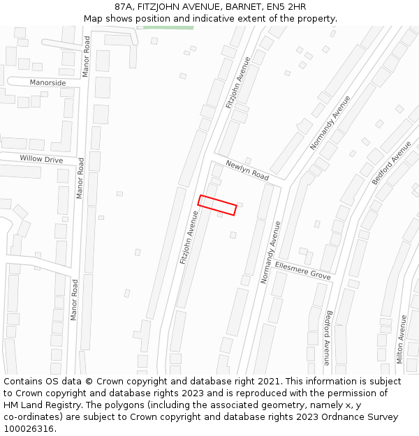 87A, FITZJOHN AVENUE, BARNET, EN5 2HR: Location map and indicative extent of plot
