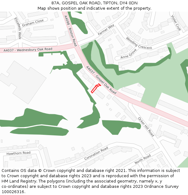 87A, GOSPEL OAK ROAD, TIPTON, DY4 0DN: Location map and indicative extent of plot