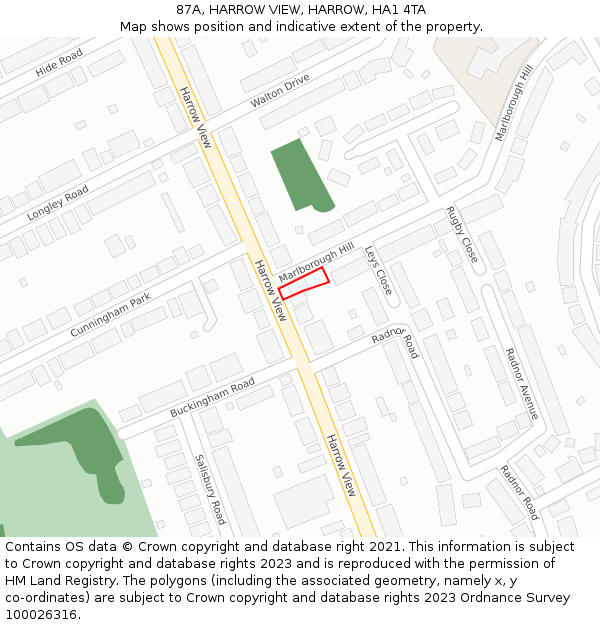87A, HARROW VIEW, HARROW, HA1 4TA: Location map and indicative extent of plot