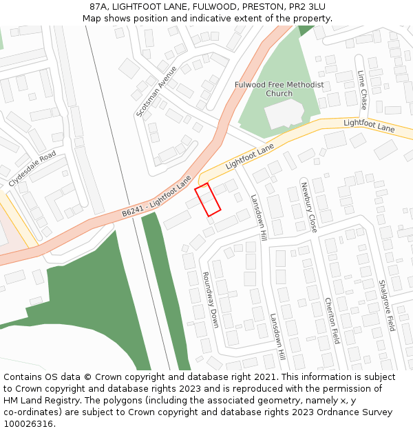 87A, LIGHTFOOT LANE, FULWOOD, PRESTON, PR2 3LU: Location map and indicative extent of plot