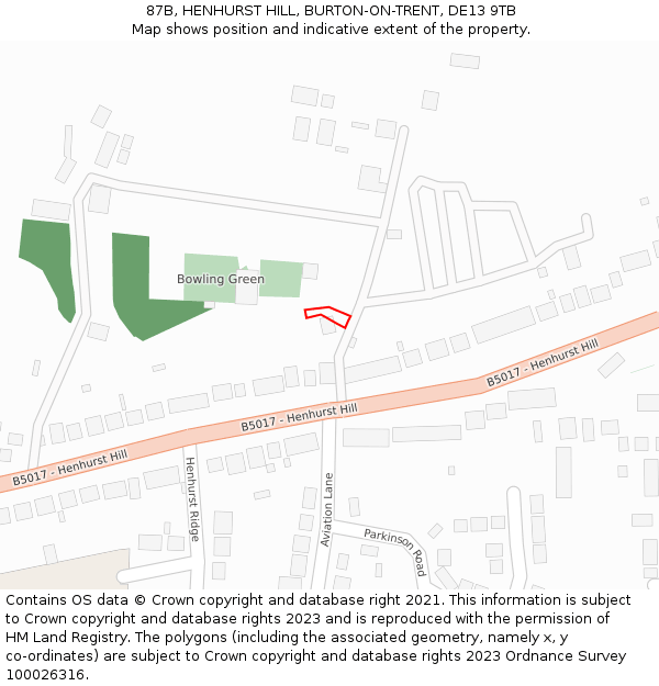 87B, HENHURST HILL, BURTON-ON-TRENT, DE13 9TB: Location map and indicative extent of plot
