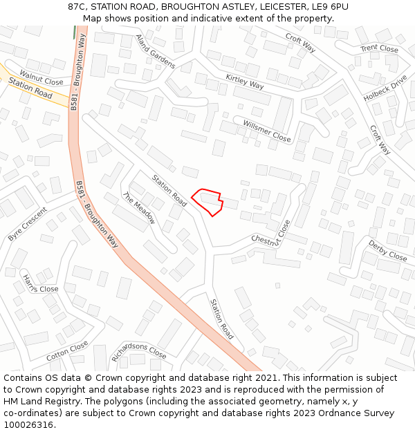 87C, STATION ROAD, BROUGHTON ASTLEY, LEICESTER, LE9 6PU: Location map and indicative extent of plot