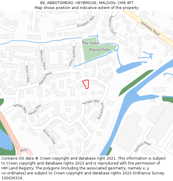 88, ABBOTSMEAD, HEYBRIDGE, MALDON, CM9 4PT: Location map and indicative extent of plot