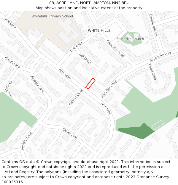 88, ACRE LANE, NORTHAMPTON, NN2 8BU: Location map and indicative extent of plot