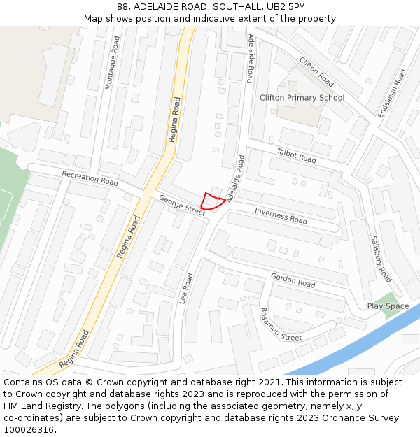 88, ADELAIDE ROAD, SOUTHALL, UB2 5PY: Location map and indicative extent of plot