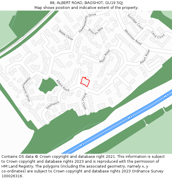 88, ALBERT ROAD, BAGSHOT, GU19 5QJ: Location map and indicative extent of plot