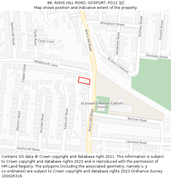 88, ANNS HILL ROAD, GOSPORT, PO12 3JZ: Location map and indicative extent of plot