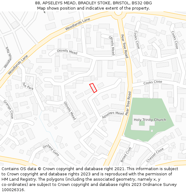 88, APSELEYS MEAD, BRADLEY STOKE, BRISTOL, BS32 0BG: Location map and indicative extent of plot