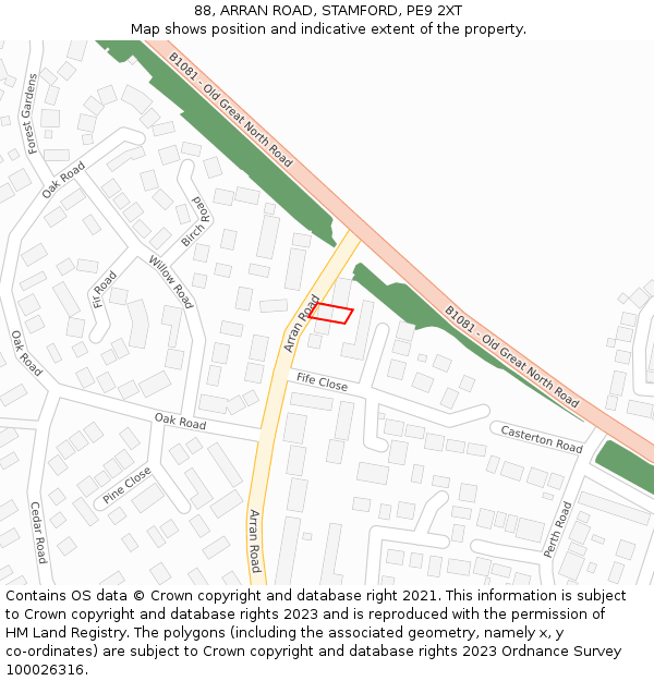 88, ARRAN ROAD, STAMFORD, PE9 2XT: Location map and indicative extent of plot