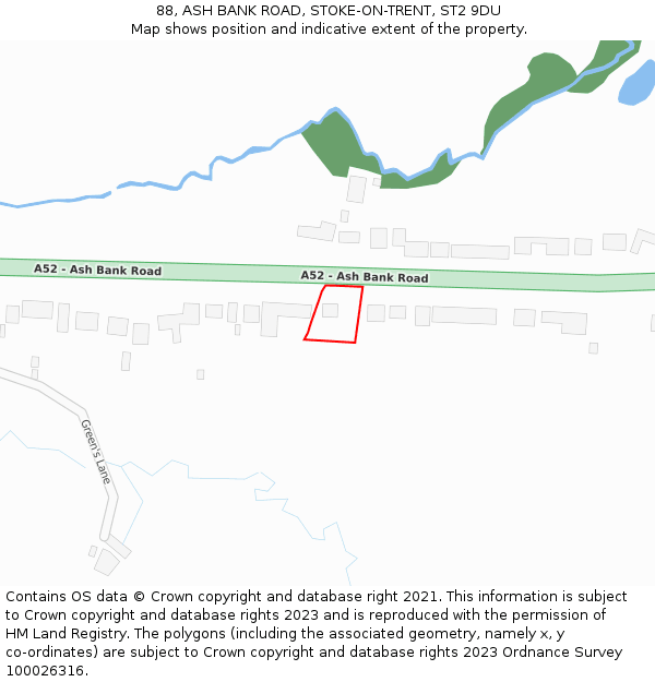 88, ASH BANK ROAD, STOKE-ON-TRENT, ST2 9DU: Location map and indicative extent of plot