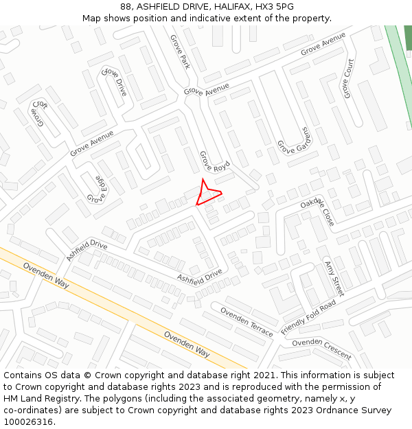 88, ASHFIELD DRIVE, HALIFAX, HX3 5PG: Location map and indicative extent of plot