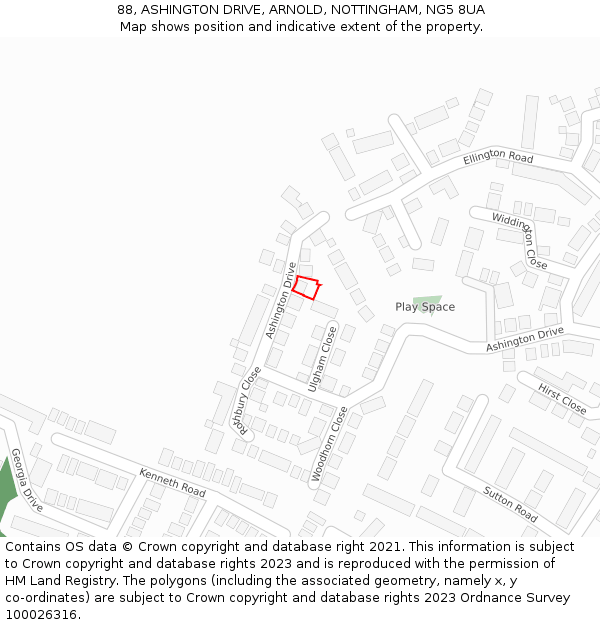 88, ASHINGTON DRIVE, ARNOLD, NOTTINGHAM, NG5 8UA: Location map and indicative extent of plot