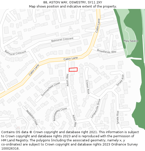 88, ASTON WAY, OSWESTRY, SY11 2XY: Location map and indicative extent of plot