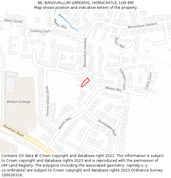 88, BANOVALLUM GARDENS, HORNCASTLE, LN9 6RF: Location map and indicative extent of plot