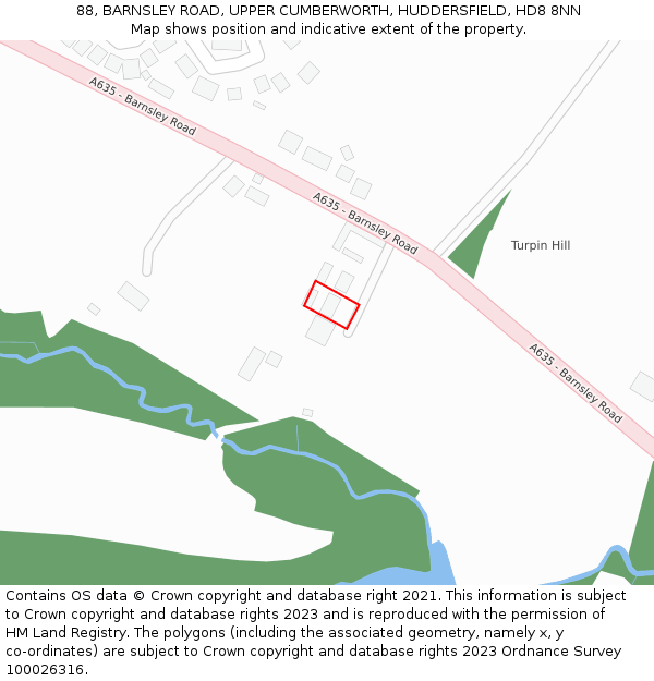 88, BARNSLEY ROAD, UPPER CUMBERWORTH, HUDDERSFIELD, HD8 8NN: Location map and indicative extent of plot