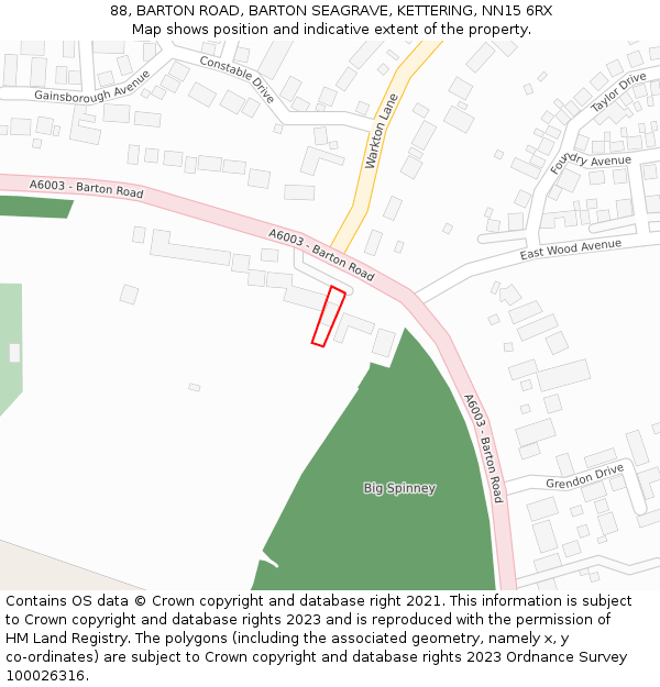 88, BARTON ROAD, BARTON SEAGRAVE, KETTERING, NN15 6RX: Location map and indicative extent of plot