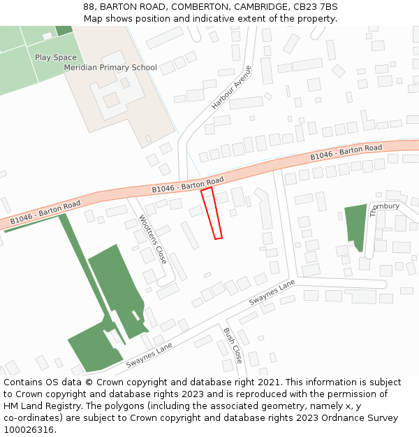 88, BARTON ROAD, COMBERTON, CAMBRIDGE, CB23 7BS: Location map and indicative extent of plot