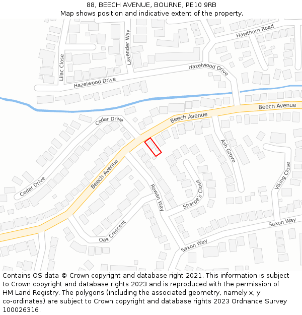 88, BEECH AVENUE, BOURNE, PE10 9RB: Location map and indicative extent of plot