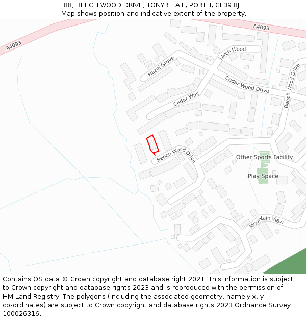 88, BEECH WOOD DRIVE, TONYREFAIL, PORTH, CF39 8JL: Location map and indicative extent of plot