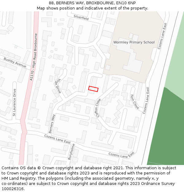 88, BERNERS WAY, BROXBOURNE, EN10 6NP: Location map and indicative extent of plot