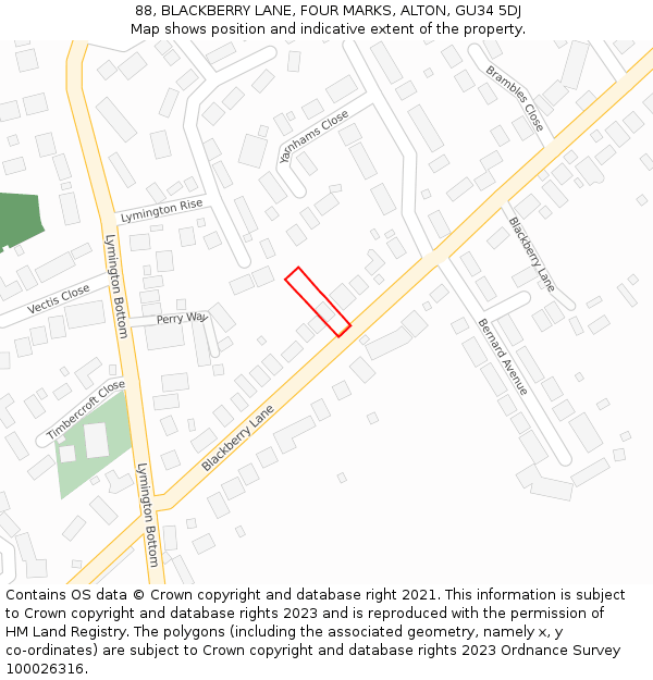 88, BLACKBERRY LANE, FOUR MARKS, ALTON, GU34 5DJ: Location map and indicative extent of plot