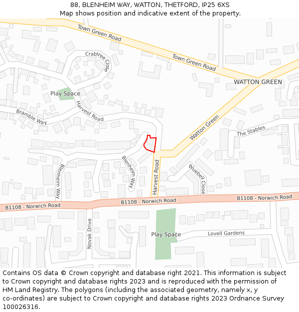 88, BLENHEIM WAY, WATTON, THETFORD, IP25 6XS: Location map and indicative extent of plot