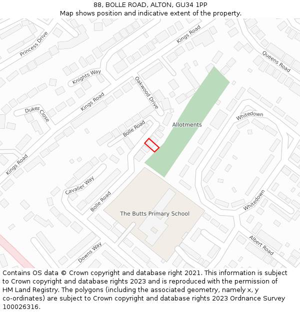 88, BOLLE ROAD, ALTON, GU34 1PP: Location map and indicative extent of plot