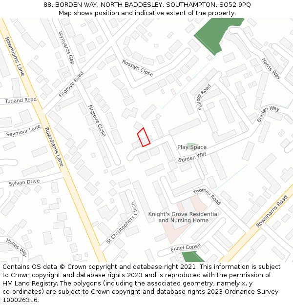 88, BORDEN WAY, NORTH BADDESLEY, SOUTHAMPTON, SO52 9PQ: Location map and indicative extent of plot