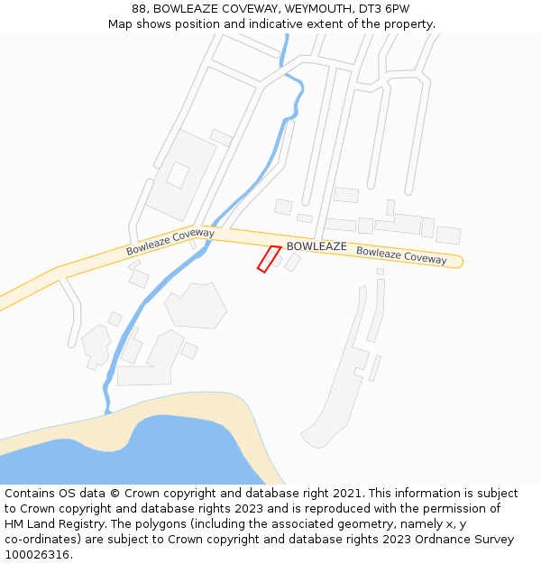 88, BOWLEAZE COVEWAY, WEYMOUTH, DT3 6PW: Location map and indicative extent of plot