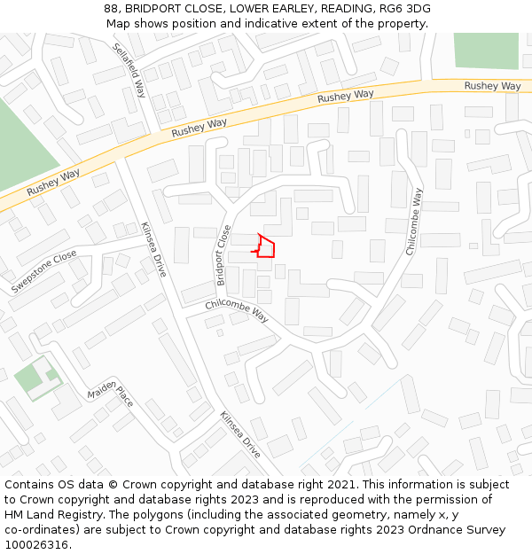 88, BRIDPORT CLOSE, LOWER EARLEY, READING, RG6 3DG: Location map and indicative extent of plot