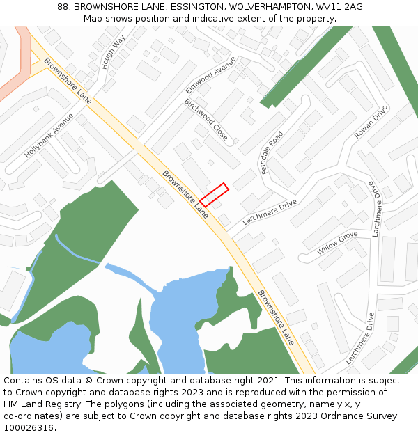 88, BROWNSHORE LANE, ESSINGTON, WOLVERHAMPTON, WV11 2AG: Location map and indicative extent of plot