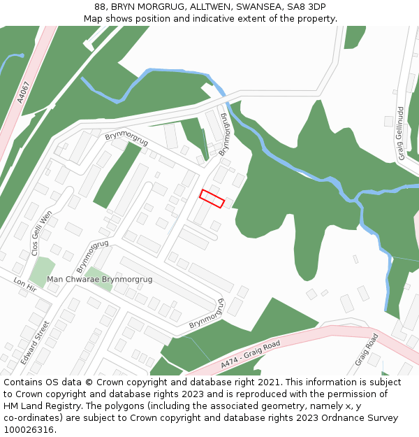 88, BRYN MORGRUG, ALLTWEN, SWANSEA, SA8 3DP: Location map and indicative extent of plot
