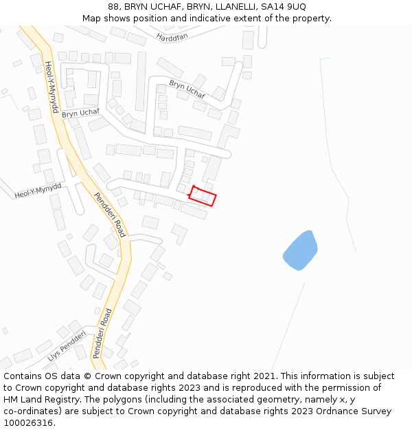 88, BRYN UCHAF, BRYN, LLANELLI, SA14 9UQ: Location map and indicative extent of plot