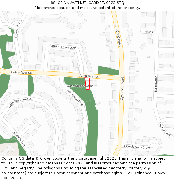 88, CELYN AVENUE, CARDIFF, CF23 6EQ: Location map and indicative extent of plot