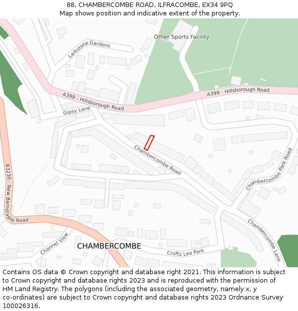 88, CHAMBERCOMBE ROAD, ILFRACOMBE, EX34 9PQ: Location map and indicative extent of plot