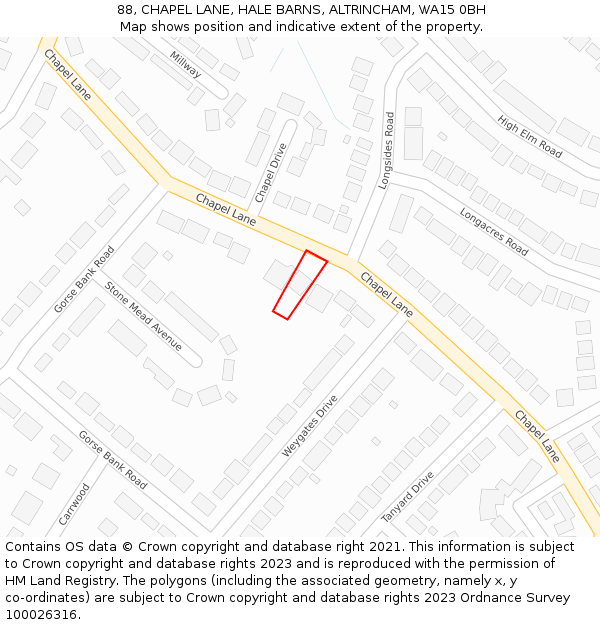 88, CHAPEL LANE, HALE BARNS, ALTRINCHAM, WA15 0BH: Location map and indicative extent of plot