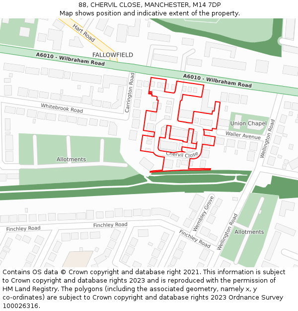 88, CHERVIL CLOSE, MANCHESTER, M14 7DP: Location map and indicative extent of plot