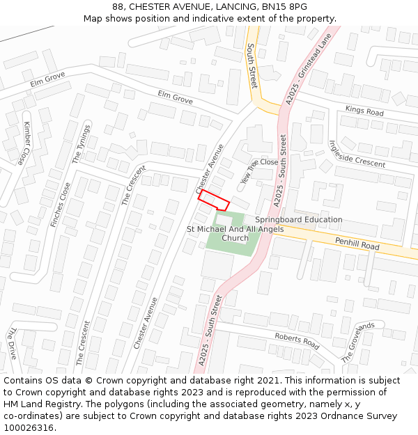 88, CHESTER AVENUE, LANCING, BN15 8PG: Location map and indicative extent of plot