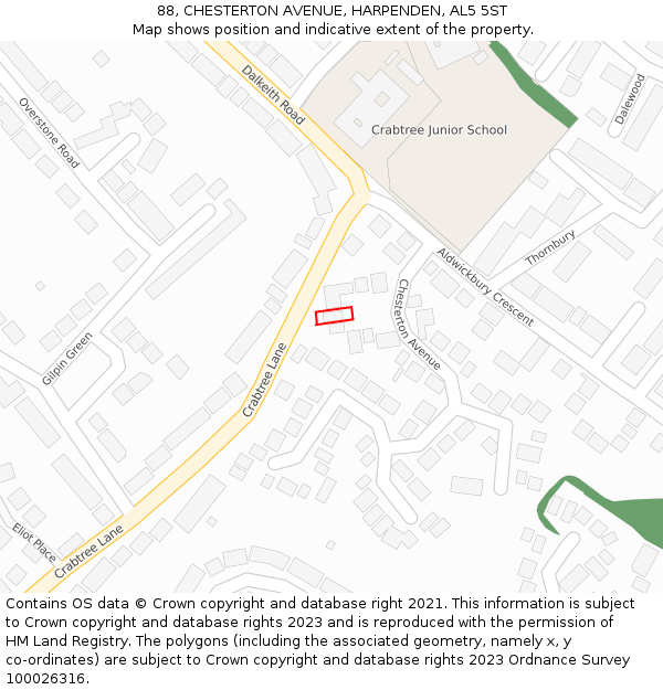 88, CHESTERTON AVENUE, HARPENDEN, AL5 5ST: Location map and indicative extent of plot