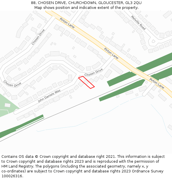 88, CHOSEN DRIVE, CHURCHDOWN, GLOUCESTER, GL3 2QU: Location map and indicative extent of plot