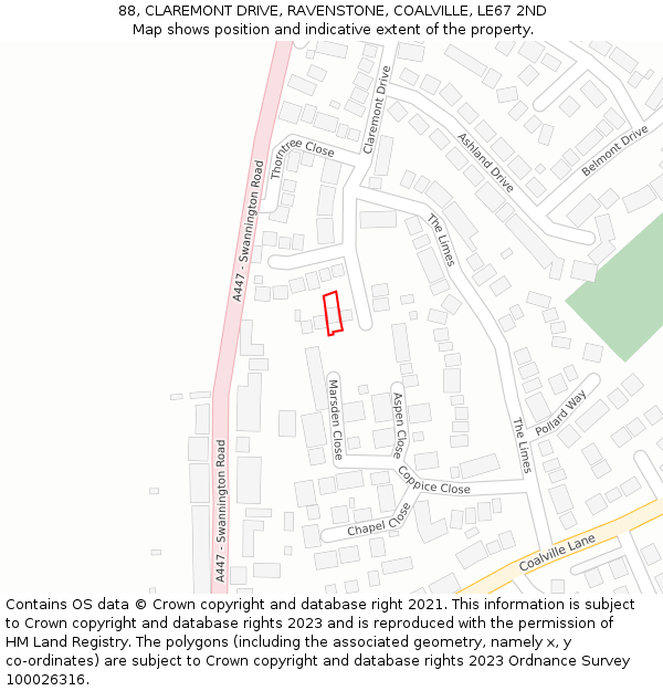 88, CLAREMONT DRIVE, RAVENSTONE, COALVILLE, LE67 2ND: Location map and indicative extent of plot