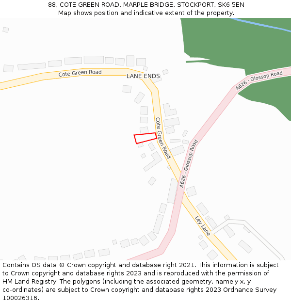 88, COTE GREEN ROAD, MARPLE BRIDGE, STOCKPORT, SK6 5EN: Location map and indicative extent of plot