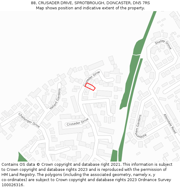 88, CRUSADER DRIVE, SPROTBROUGH, DONCASTER, DN5 7RS: Location map and indicative extent of plot