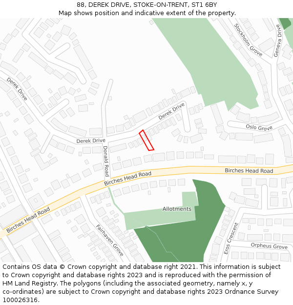 88, DEREK DRIVE, STOKE-ON-TRENT, ST1 6BY: Location map and indicative extent of plot