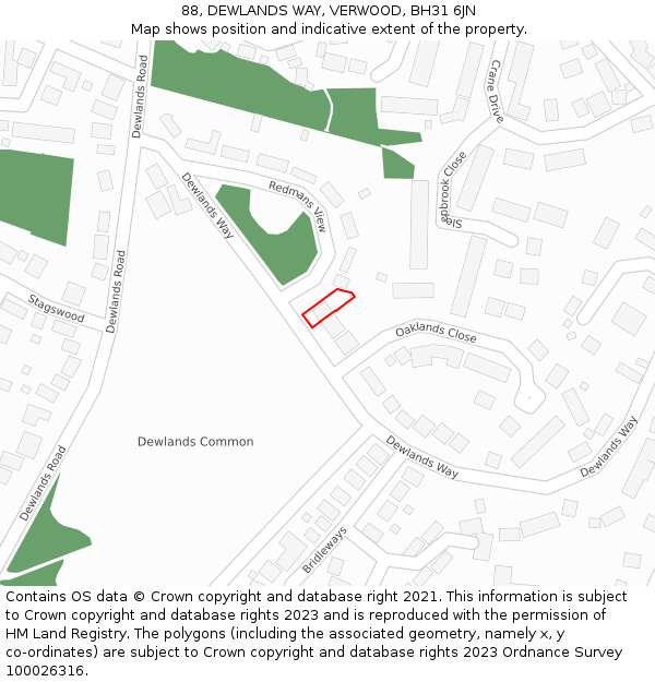 88, DEWLANDS WAY, VERWOOD, BH31 6JN: Location map and indicative extent of plot