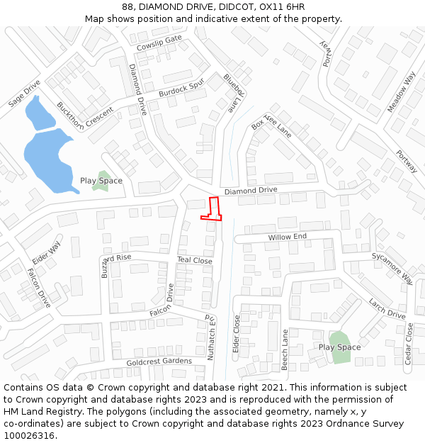 88, DIAMOND DRIVE, DIDCOT, OX11 6HR: Location map and indicative extent of plot