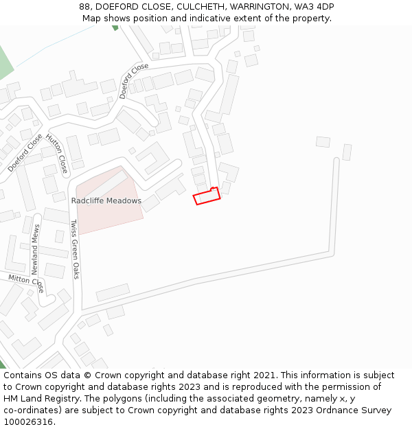 88, DOEFORD CLOSE, CULCHETH, WARRINGTON, WA3 4DP: Location map and indicative extent of plot