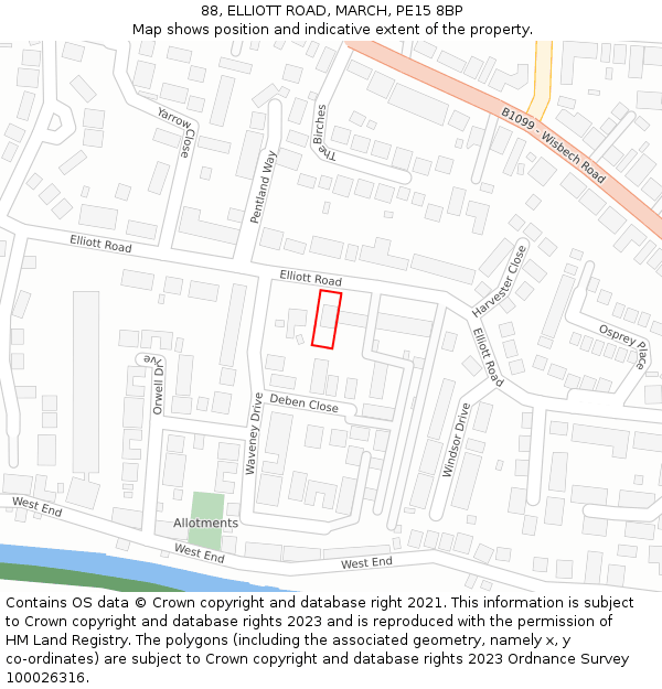 88, ELLIOTT ROAD, MARCH, PE15 8BP: Location map and indicative extent of plot