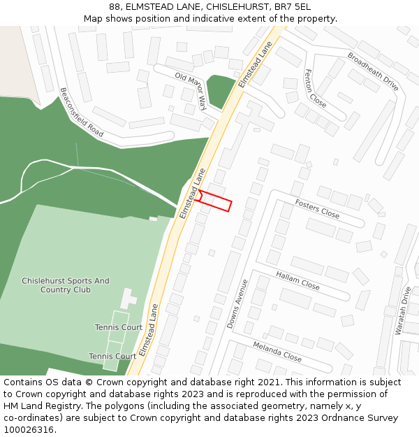 88, ELMSTEAD LANE, CHISLEHURST, BR7 5EL: Location map and indicative extent of plot